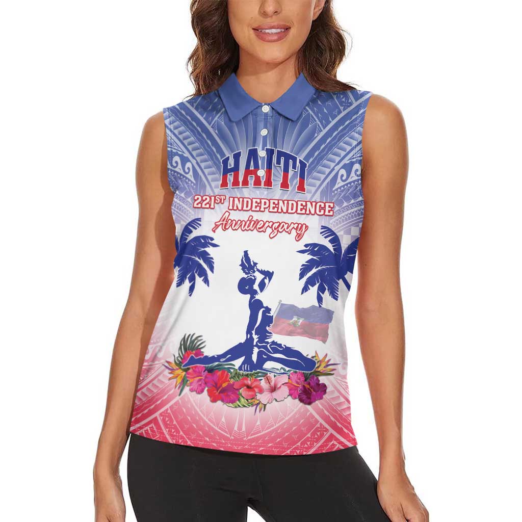 Personalised Haiti Independence Day Women Sleeveless Polo Shirt Neg Maron Polynesian Style LT05 - Wonder Print Shop