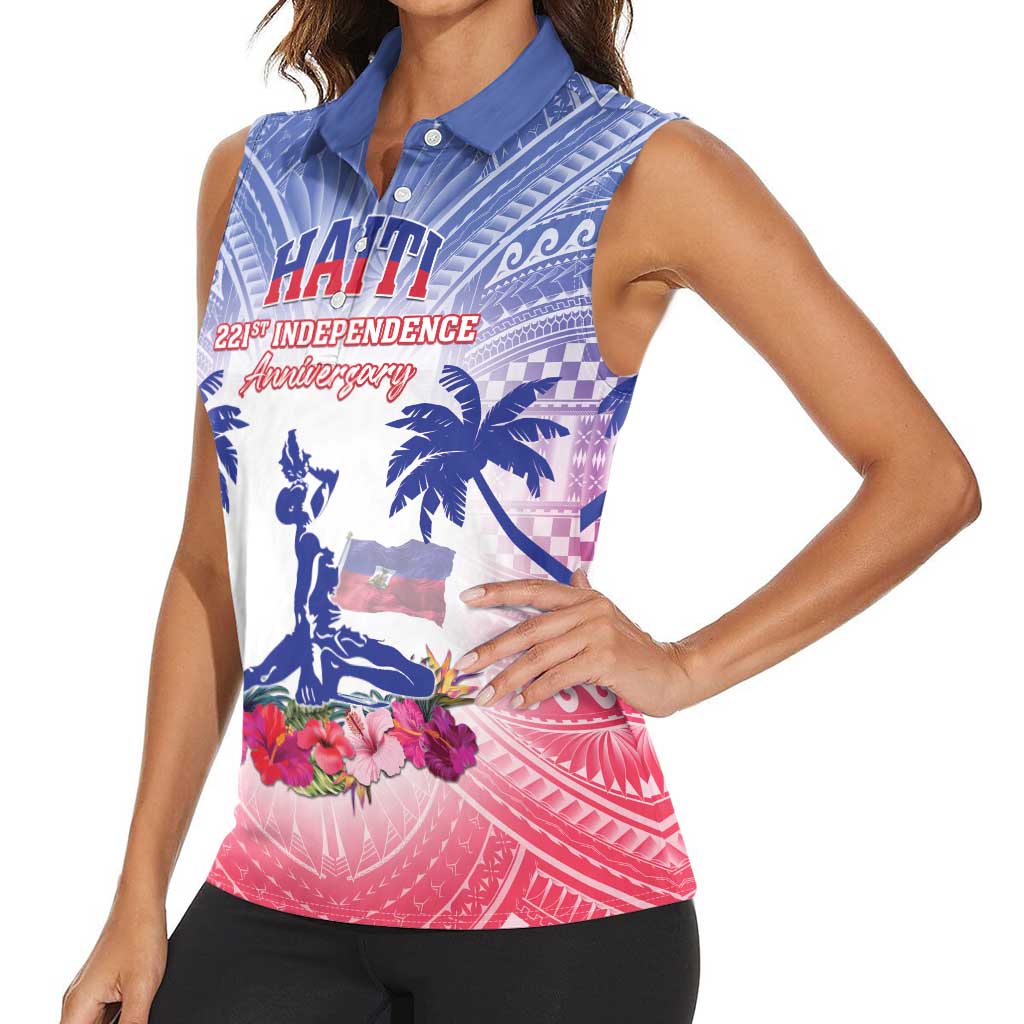Personalised Haiti Independence Day Women Sleeveless Polo Shirt Neg Maron Polynesian Style LT05 - Wonder Print Shop