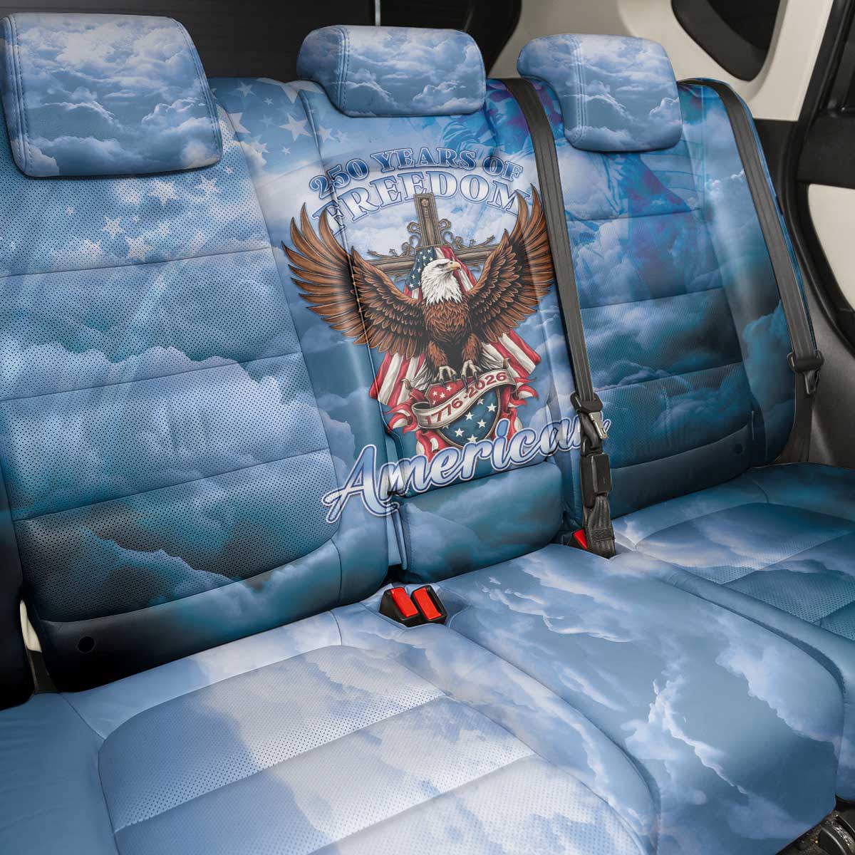 250 Years Of Freedom Back Car Seat Cover American Patriotic 1776 To 2026 Majestic Bald Eagle - Wonder Print Shop