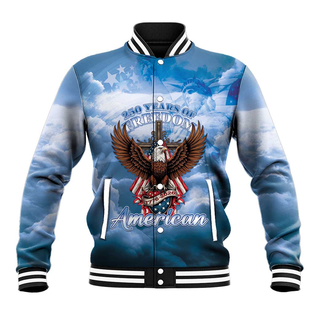 250 Years Of Freedom Baseball Jacket American Patriotic 1776 To 2026 Majestic Bald Eagle - Wonder Print Shop