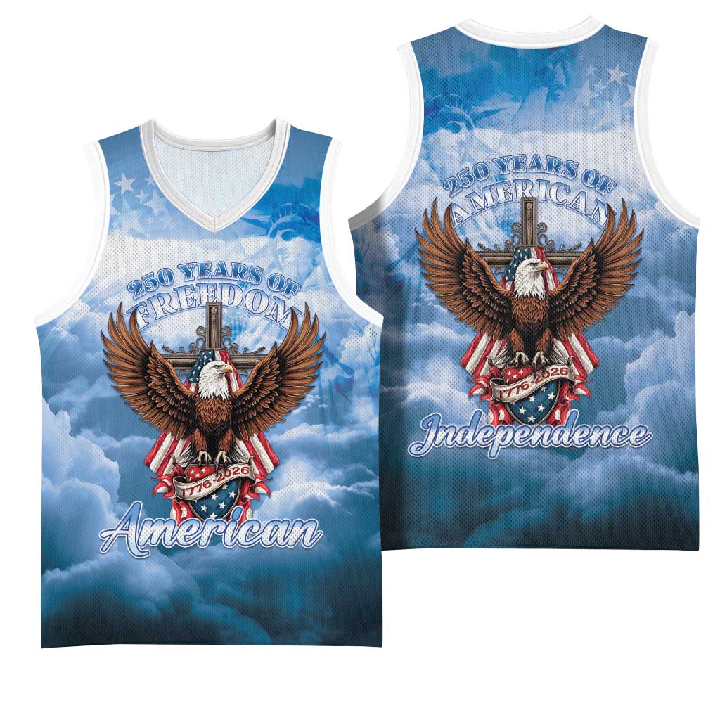 250 Years Of Freedom Basketball Jersey American Patriotic 1776 To 2026 Majestic Bald Eagle - Wonder Print Shop