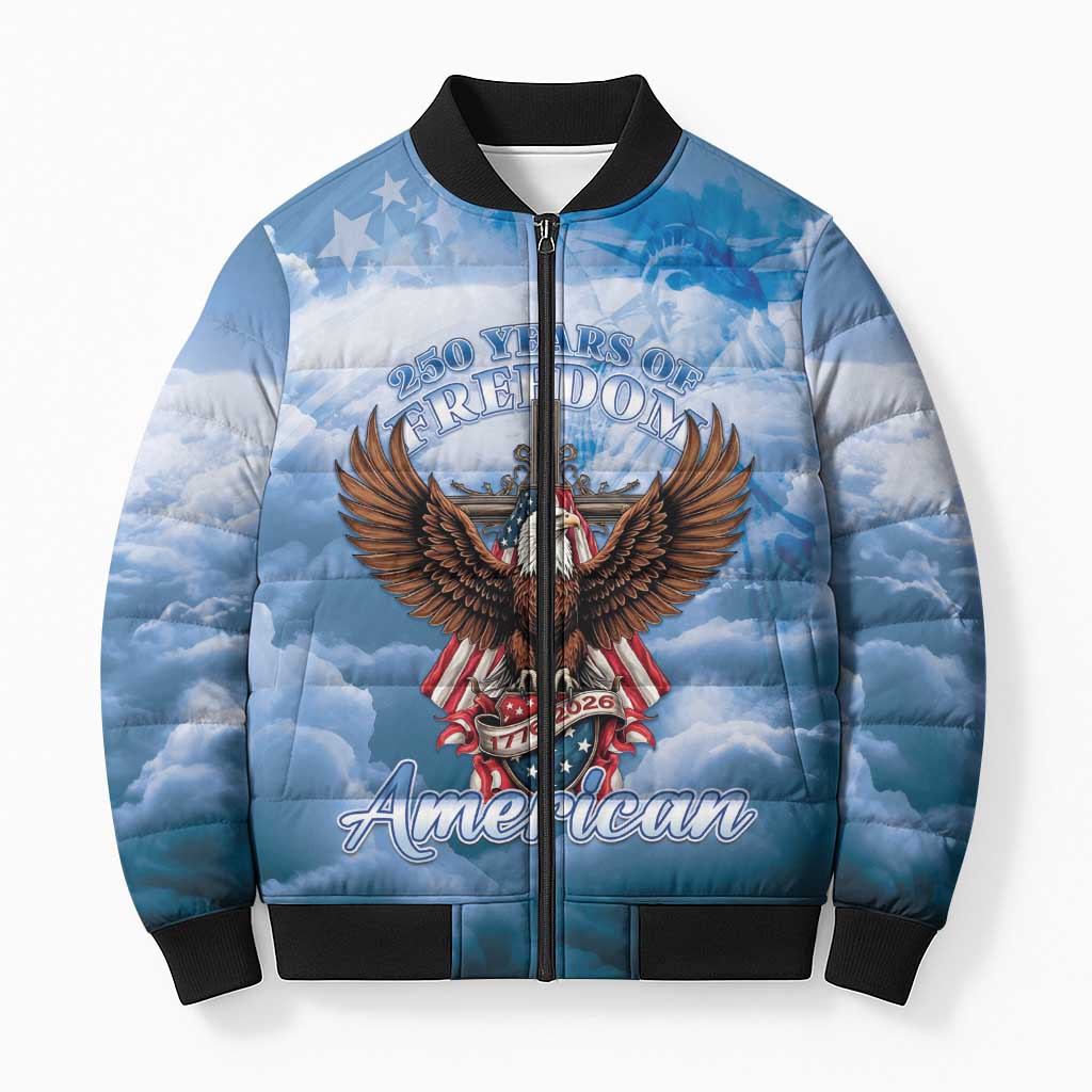 250 Years Of Freedom Bomber Puffer Jacket American Patriotic 1776 To 2026 Majestic Bald Eagle - Wonder Print Shop