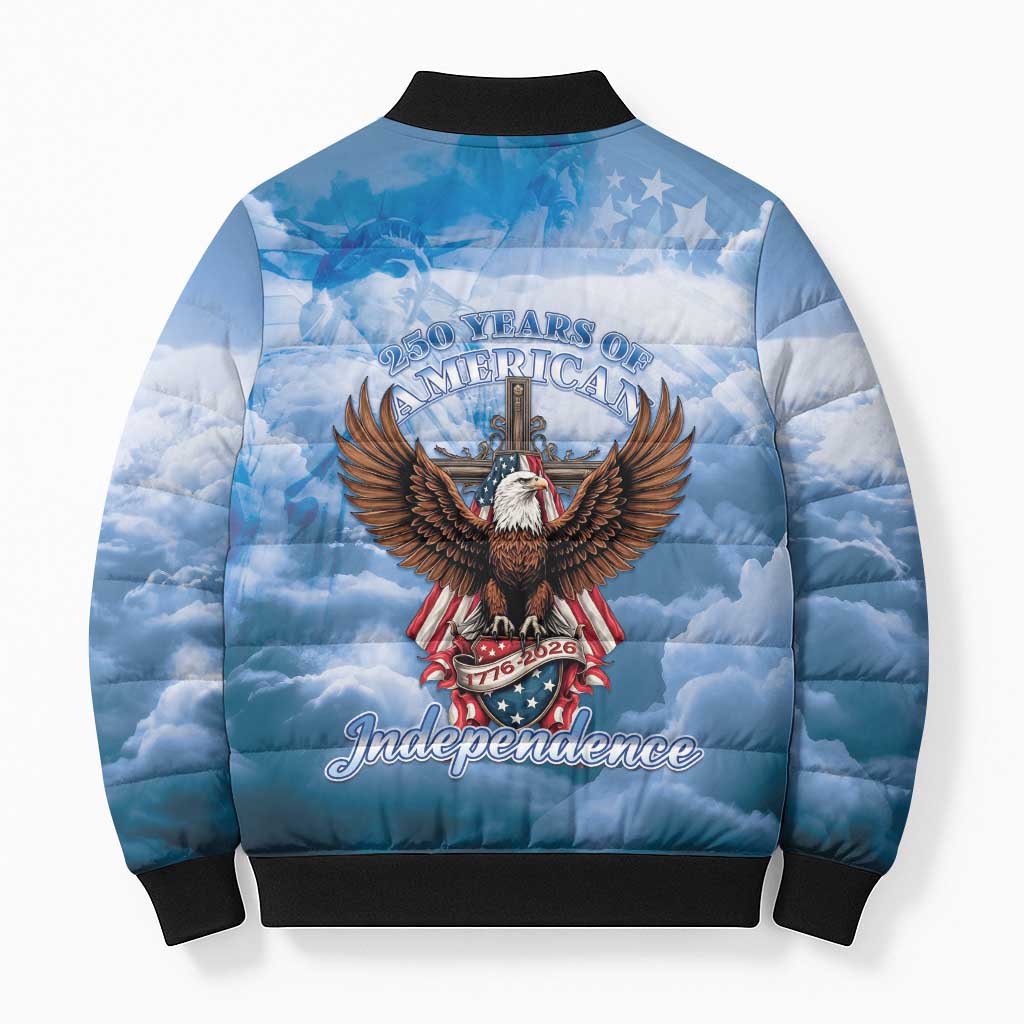 250 Years Of Freedom Bomber Puffer Jacket American Patriotic 1776 To 2026 Majestic Bald Eagle - Wonder Print Shop