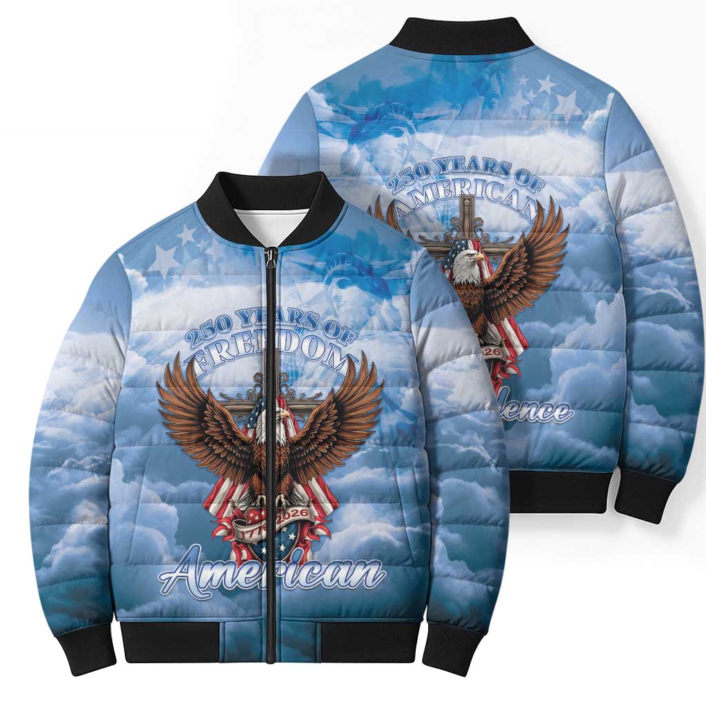 250 Years Of Freedom Bomber Puffer Jacket American Patriotic 1776 To 2026 Majestic Bald Eagle - Wonder Print Shop