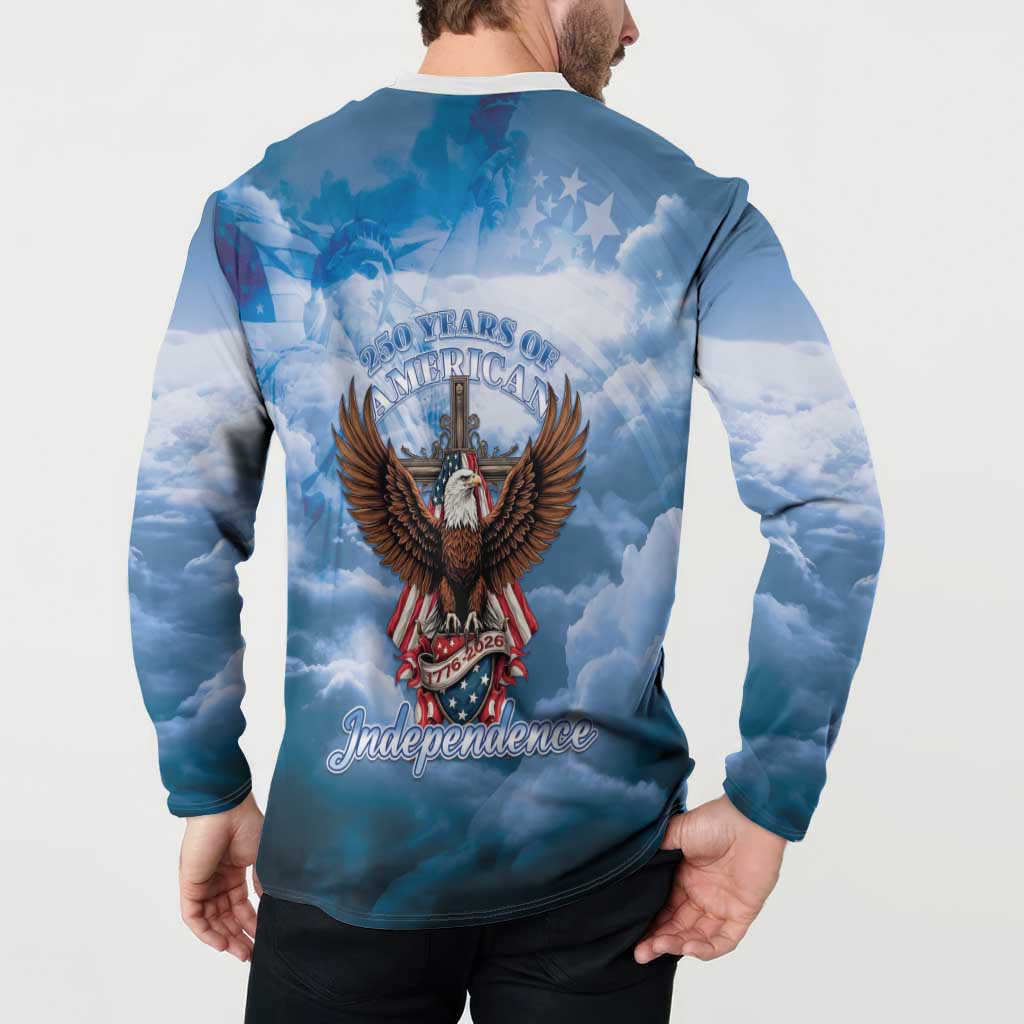 250 Years Of Freedom Button Sweatshirt American Patriotic 1776 To 2026 Majestic Bald Eagle - Wonder Print Shop
