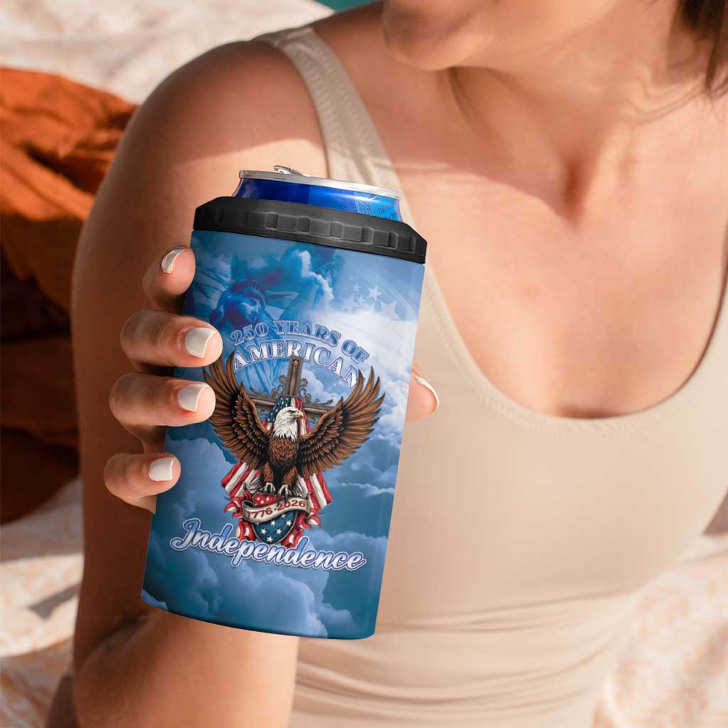250 Years Of Freedom 4 in 1 Can Cooler Tumbler American Patriotic 1776 To 2026 Majestic Bald Eagle - Wonder Print Shop
