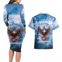 250 Years Of Freedom Couples Matching Long Sleeve Bodycon Dress and Hawaiian Shirt American Patriotic 1776 To 2026 Majestic Bald Eagle - Wonder Print Shop