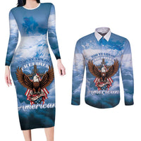 250 Years Of Freedom Couples Matching Long Sleeve Bodycon Dress and Long Sleeve Button Shirt American Patriotic 1776 To 2026 Majestic Bald Eagle - Wonder Print Shop