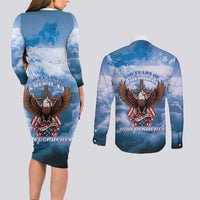 250 Years Of Freedom Couples Matching Long Sleeve Bodycon Dress and Long Sleeve Button Shirt American Patriotic 1776 To 2026 Majestic Bald Eagle - Wonder Print Shop