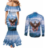250 Years Of Freedom Couples Matching Mermaid Dress and Long Sleeve Button Shirt American Patriotic 1776 To 2026 Majestic Bald Eagle - Wonder Print Shop