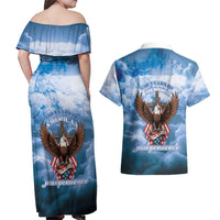 250 Years Of Freedom Couples Matching Off Shoulder Maxi Dress and Hawaiian Shirt American Patriotic 1776 To 2026 Majestic Bald Eagle - Wonder Print Shop