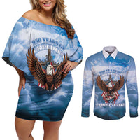 250 Years Of Freedom Couples Matching Off Shoulder Short Dress and Long Sleeve Button Shirt American Patriotic 1776 To 2026 Majestic Bald Eagle - Wonder Print Shop