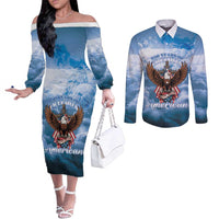 250 Years Of Freedom Couples Matching Off The Shoulder Long Sleeve Dress and Long Sleeve Button Shirt American Patriotic 1776 To 2026 Majestic Bald Eagle - Wonder Print Shop