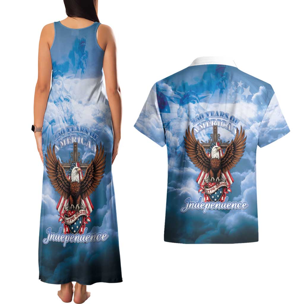 250 Years Of Freedom Couples Matching Tank Maxi Dress and Hawaiian Shirt American Patriotic 1776 To 2026 Majestic Bald Eagle - Wonder Print Shop