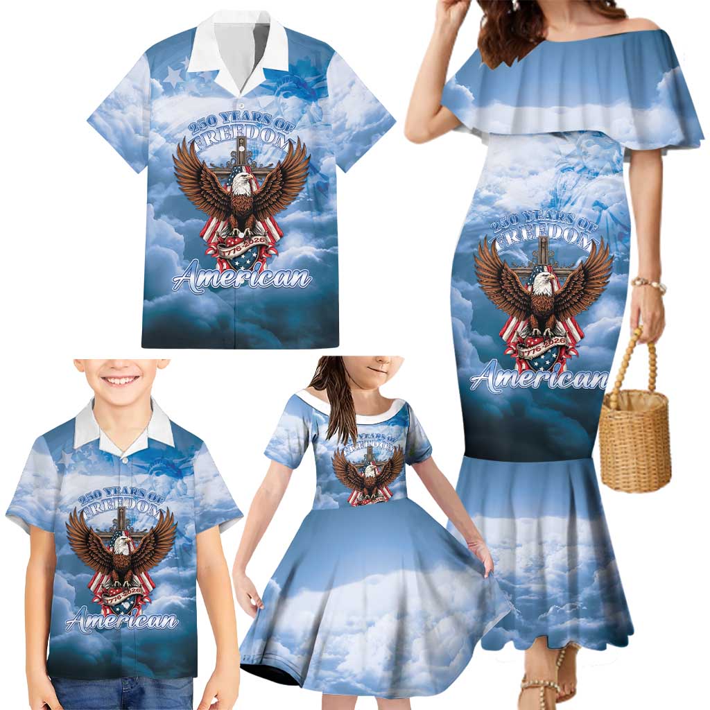 250 Years Of Freedom Family Matching Mermaid Dress and Hawaiian Shirt American Patriotic 1776 To 2026 Majestic Bald Eagle - Wonder Print Shop