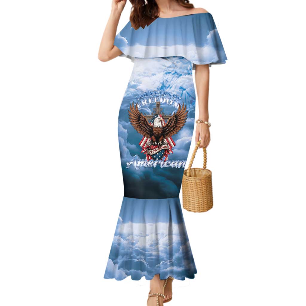 250 Years Of Freedom Family Matching Mermaid Dress and Hawaiian Shirt American Patriotic 1776 To 2026 Majestic Bald Eagle - Wonder Print Shop