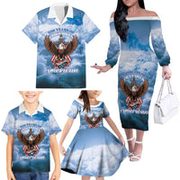 250 Years Of Freedom Family Matching Off The Shoulder Long Sleeve Dress and Hawaiian Shirt American Patriotic 1776 To 2026 Majestic Bald Eagle - Wonder Print Shop