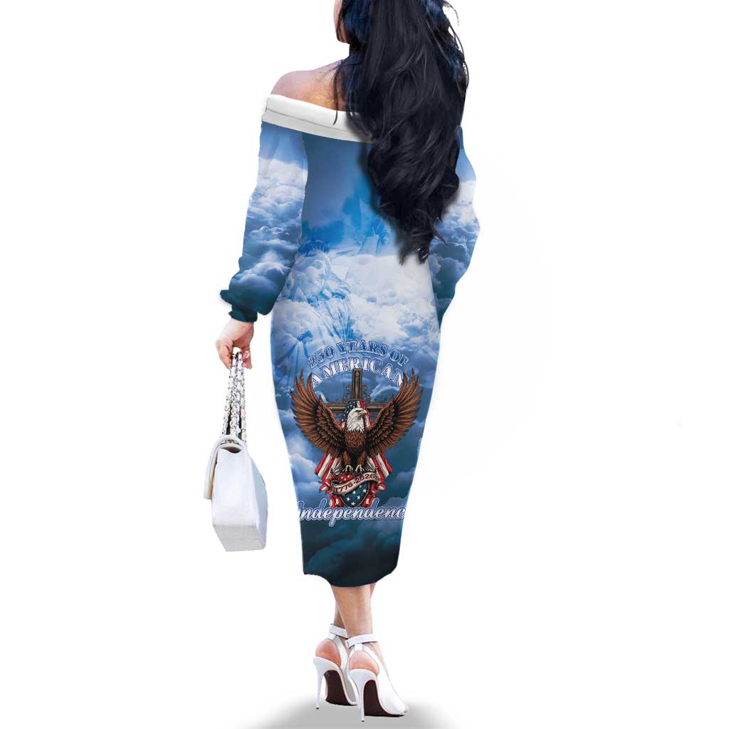 250 Years Of Freedom Family Matching Off The Shoulder Long Sleeve Dress and Hawaiian Shirt American Patriotic 1776 To 2026 Majestic Bald Eagle - Wonder Print Shop