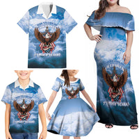 250 Years Of Freedom Family Matching Off Shoulder Maxi Dress and Hawaiian Shirt American Patriotic 1776 To 2026 Majestic Bald Eagle - Wonder Print Shop