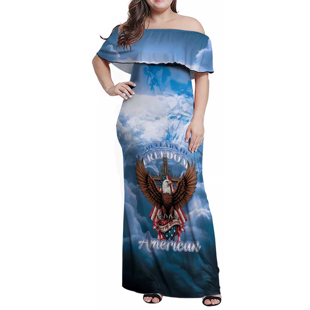 250 Years Of Freedom Family Matching Off Shoulder Maxi Dress and Hawaiian Shirt American Patriotic 1776 To 2026 Majestic Bald Eagle - Wonder Print Shop