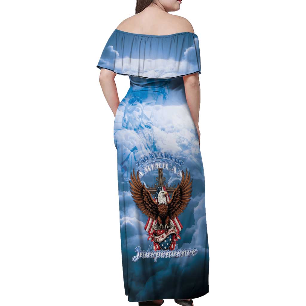250 Years Of Freedom Family Matching Off Shoulder Maxi Dress and Hawaiian Shirt American Patriotic 1776 To 2026 Majestic Bald Eagle - Wonder Print Shop