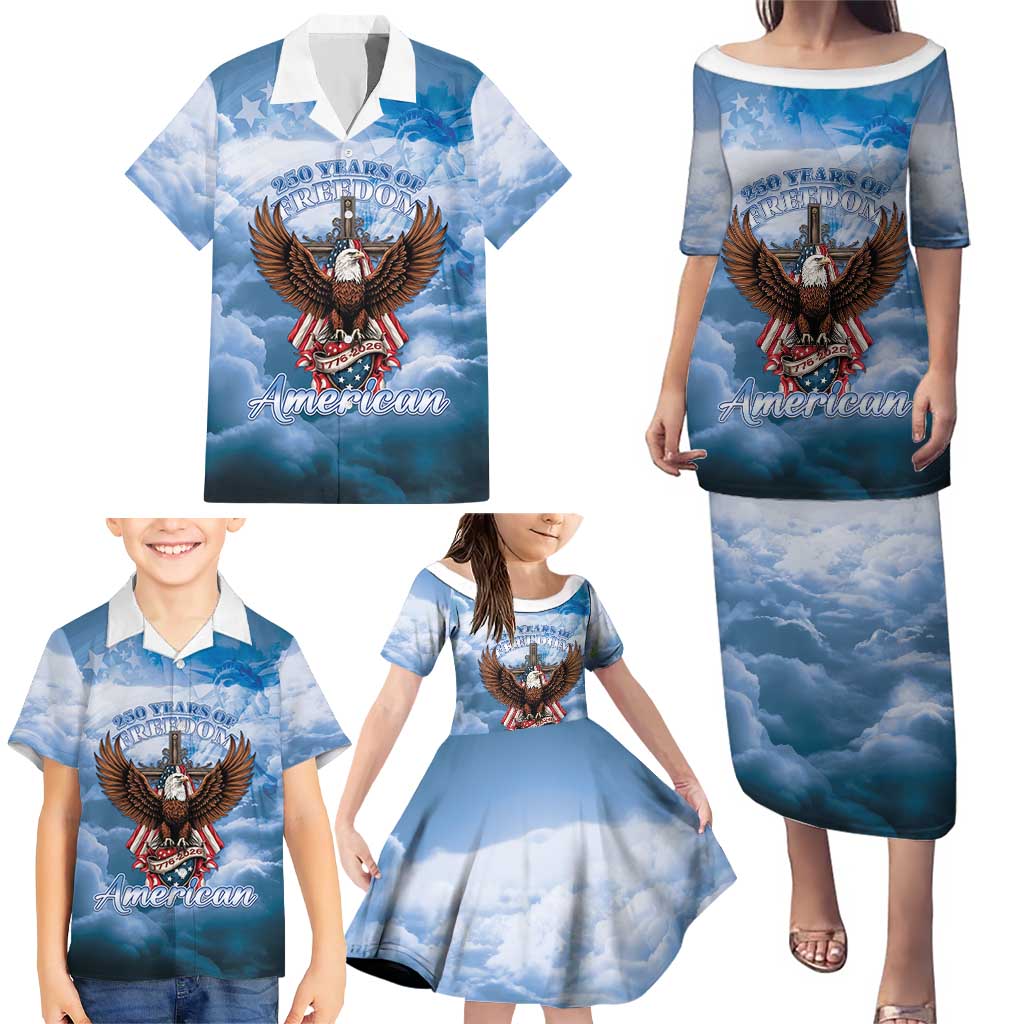 250 Years Of Freedom Family Matching Puletasi and Hawaiian Shirt American Patriotic 1776 To 2026 Majestic Bald Eagle - Wonder Print Shop