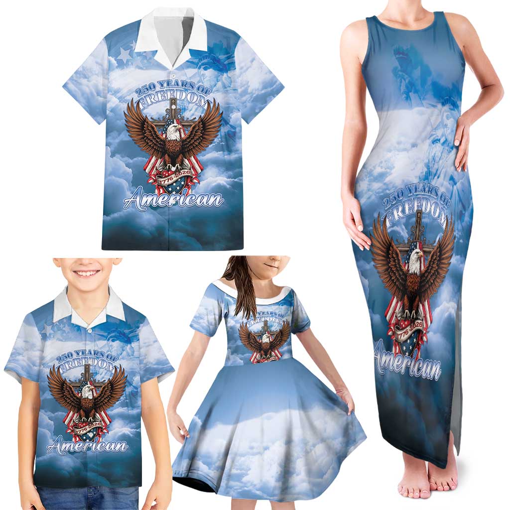 250 Years Of Freedom Family Matching Tank Maxi Dress and Hawaiian Shirt American Patriotic 1776 To 2026 Majestic Bald Eagle - Wonder Print Shop