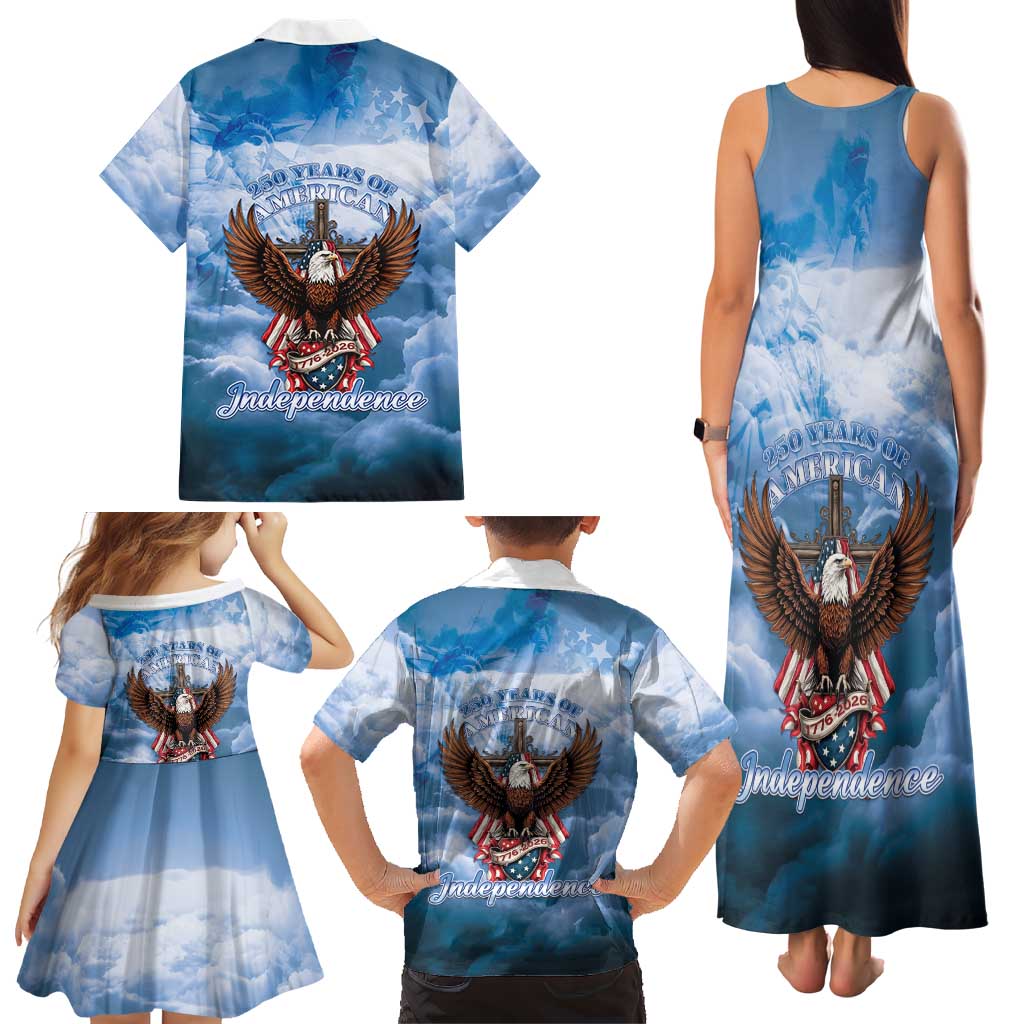 250 Years Of Freedom Family Matching Tank Maxi Dress and Hawaiian Shirt American Patriotic 1776 To 2026 Majestic Bald Eagle - Wonder Print Shop