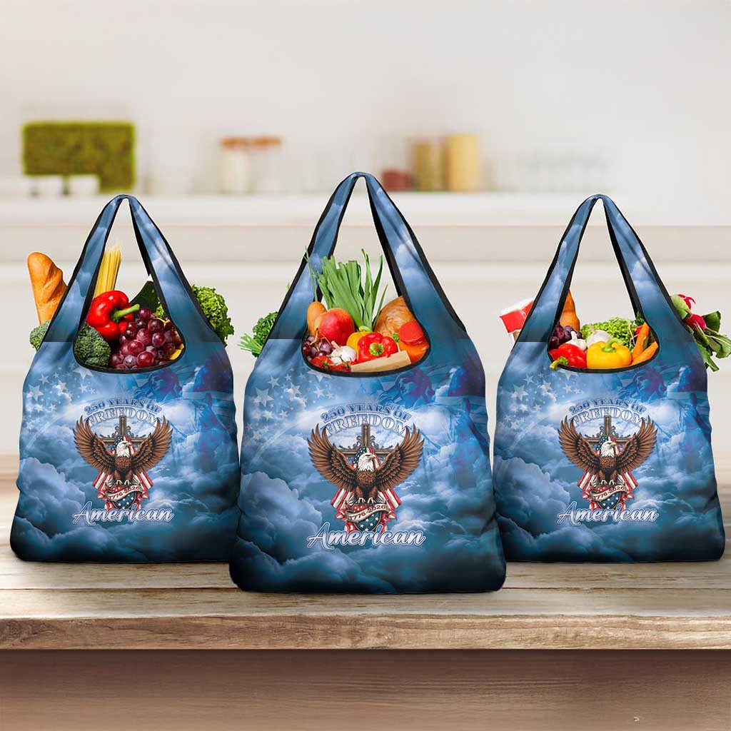 250 Years Of Freedom Grocery Bag American Patriotic 1776 To 2026 Majestic Bald Eagle - Wonder Print Shop