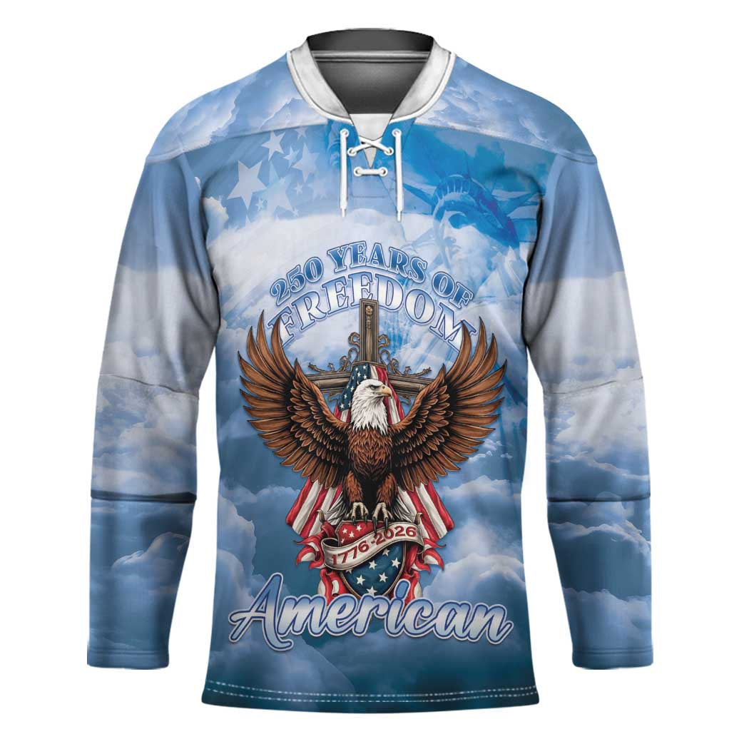 250 Years Of Freedom Hockey Jersey American Patriotic 1776 To 2026 Majestic Bald Eagle - Wonder Print Shop
