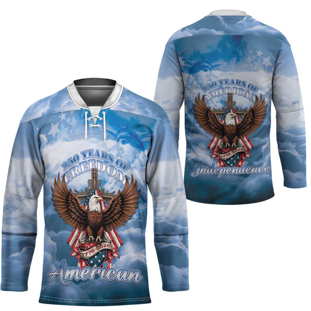 250 Years Of Freedom Hockey Jersey American Patriotic 1776 To 2026 Majestic Bald Eagle - Wonder Print Shop
