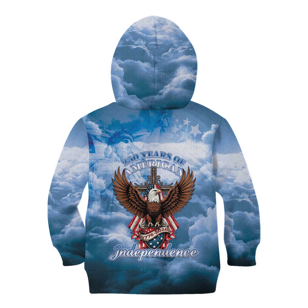 250 Years Of Freedom Kid Hoodie American Patriotic 1776 To 2026 Majestic Bald Eagle - Wonder Print Shop