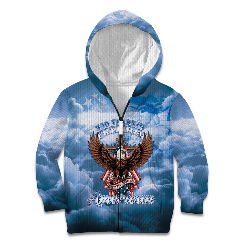 250 Years Of Freedom Kid Hoodie American Patriotic 1776 To 2026 Majestic Bald Eagle - Wonder Print Shop
