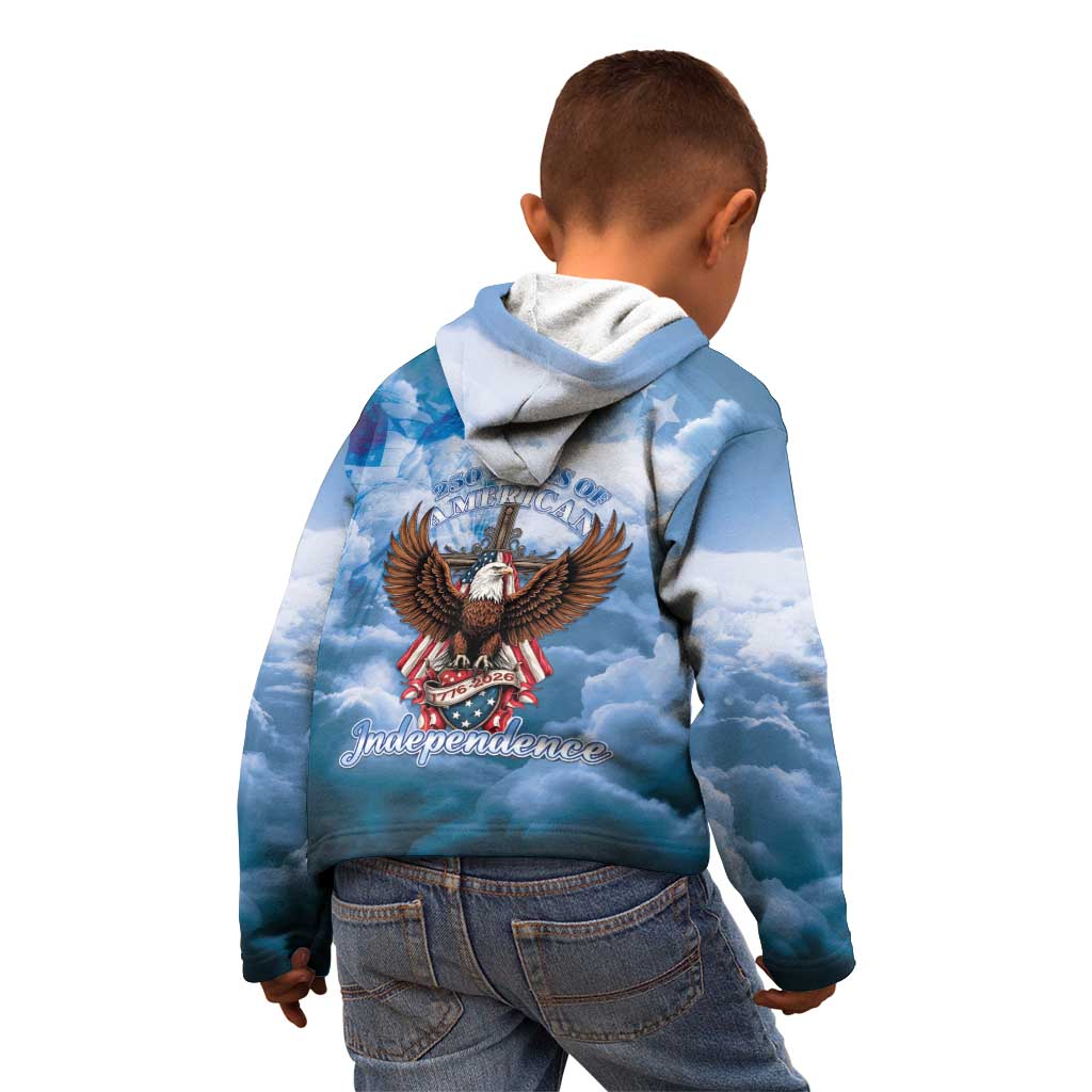 250 Years Of Freedom Kid Hoodie American Patriotic 1776 To 2026 Majestic Bald Eagle - Wonder Print Shop