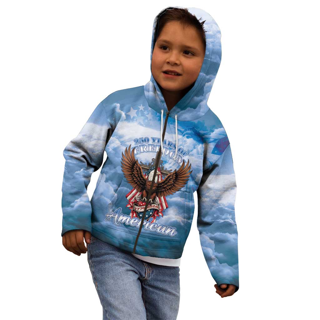 250 Years Of Freedom Kid Hoodie American Patriotic 1776 To 2026 Majestic Bald Eagle - Wonder Print Shop