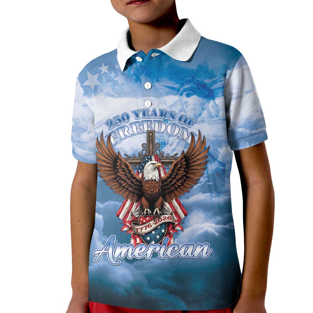 250 Years Of Freedom Kid Polo Shirt American Patriotic 1776 To 2026 Majestic Bald Eagle - Wonder Print Shop