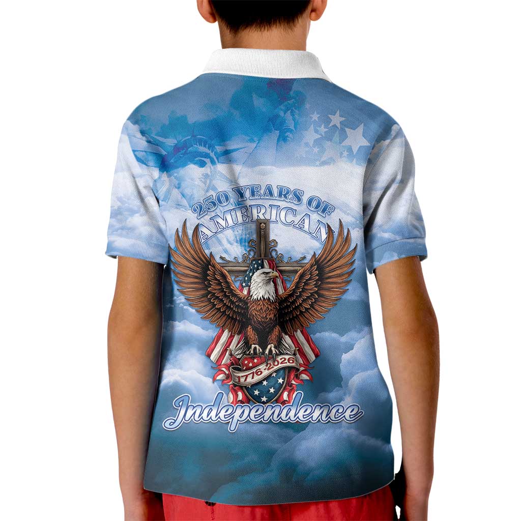 250 Years Of Freedom Kid Polo Shirt American Patriotic 1776 To 2026 Majestic Bald Eagle - Wonder Print Shop