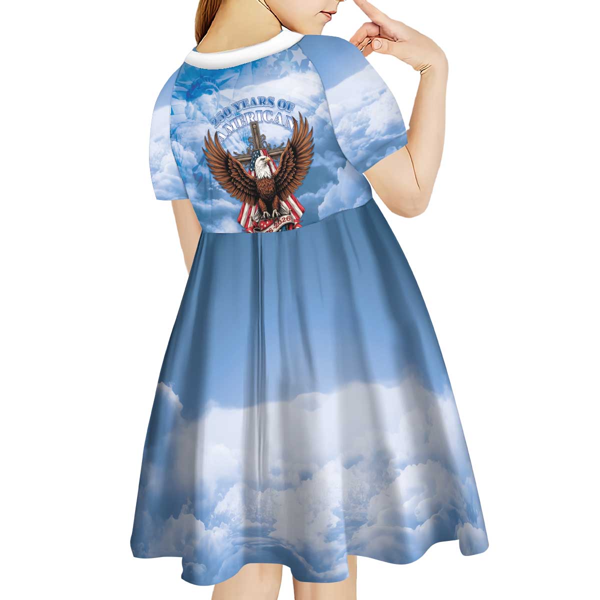 250 Years Of Freedom Kid Short Sleeve Dress American Patriotic 1776 To 2026 Majestic Bald Eagle - Wonder Print Shop