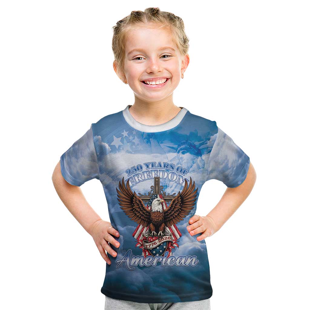250 Years Of Freedom Kid T Shirt American Patriotic 1776 To 2026 Majestic Bald Eagle - Wonder Print Shop
