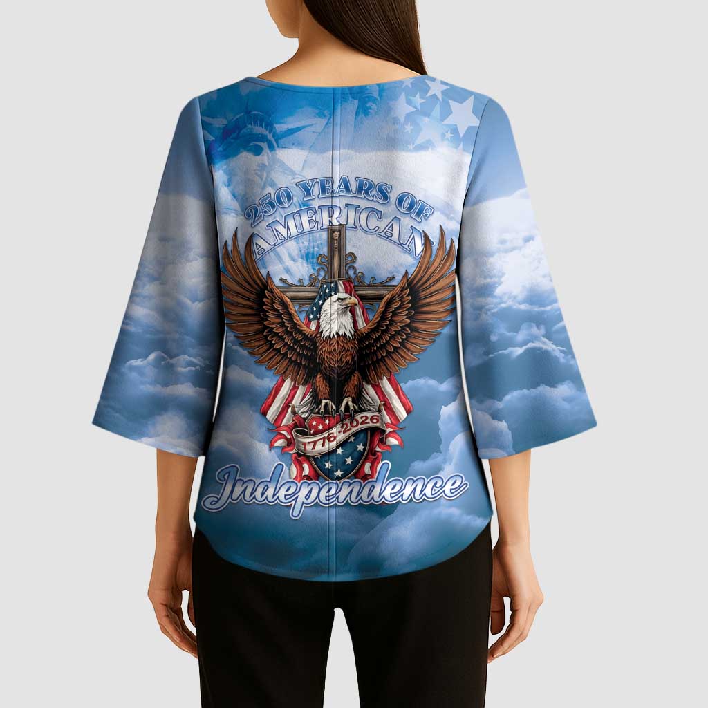 250 Years Of Freedom Kimono Sleeve Blouse American Patriotic 1776 To 2026 Majestic Bald Eagle - Wonder Print Shop