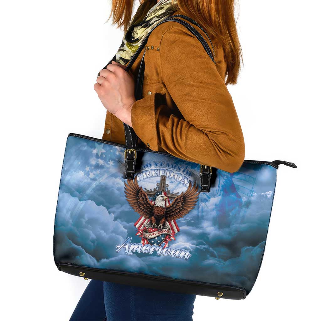 250 Years Of Freedom Leather Tote Bag American Patriotic 1776 To 2026 Majestic Bald Eagle - Wonder Print Shop