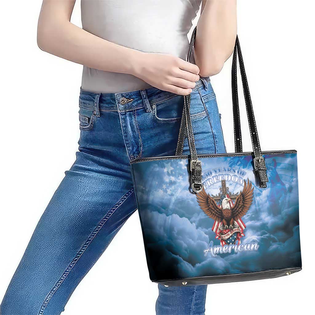250 Years Of Freedom Leather Tote Bag American Patriotic 1776 To 2026 Majestic Bald Eagle - Wonder Print Shop