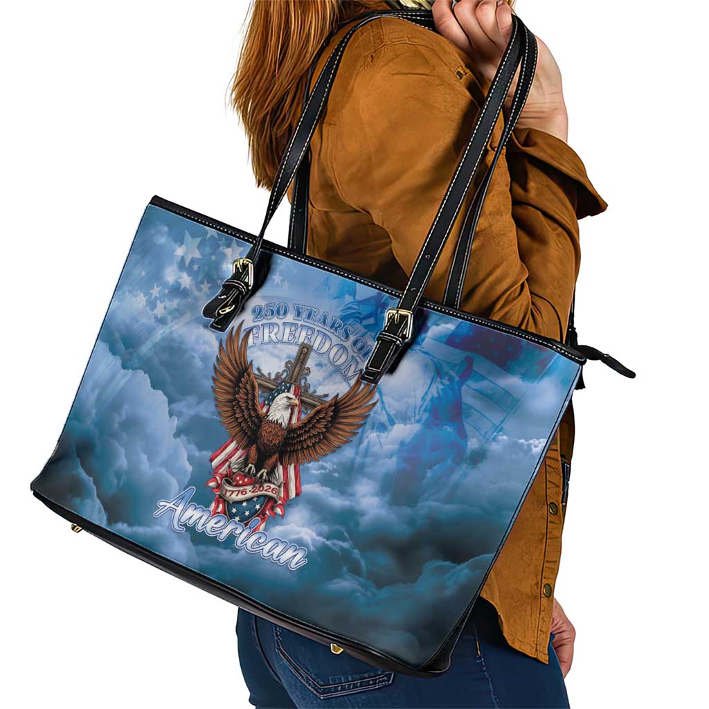 250 Years Of Freedom Leather Tote Bag American Patriotic 1776 To 2026 Majestic Bald Eagle - Wonder Print Shop