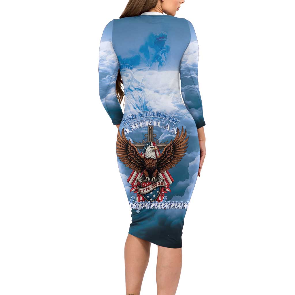 250 Years Of Freedom Long Sleeve Bodycon Dress American Patriotic 1776 To 2026 Majestic Bald Eagle - Wonder Print Shop