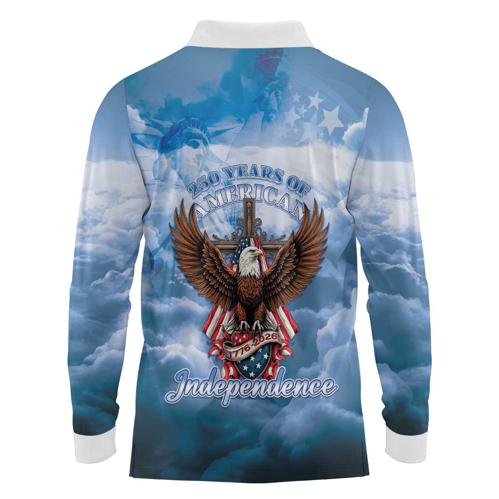 250 Years Of Freedom Long Sleeve Polo Shirt American Patriotic 1776 To 2026 Majestic Bald Eagle - Wonder Print Shop