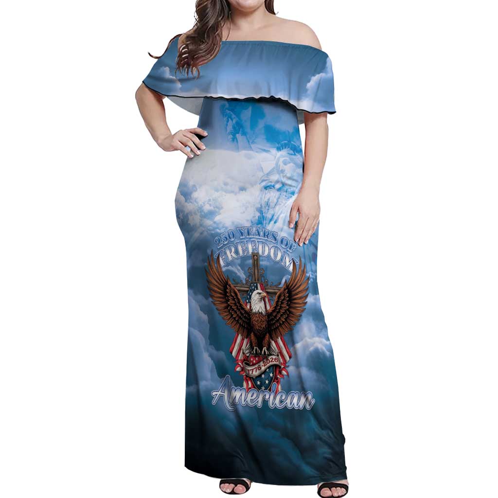 250 Years Of Freedom Off Shoulder Maxi Dress American Patriotic 1776 To 2026 Majestic Bald Eagle - Wonder Print Shop