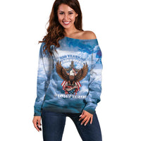 250 Years Of Freedom Off Shoulder Sweater American Patriotic 1776 To 2026 Majestic Bald Eagle - Wonder Print Shop