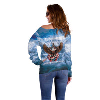 250 Years Of Freedom Off Shoulder Sweater American Patriotic 1776 To 2026 Majestic Bald Eagle - Wonder Print Shop