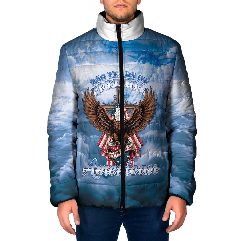 250 Years Of Freedom Padded Jacket American Patriotic 1776 To 2026 Majestic Bald Eagle - Wonder Print Shop