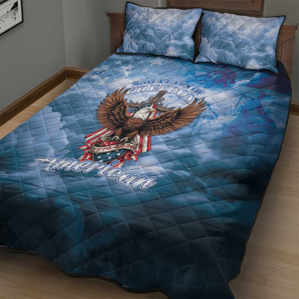 250 Years Of Freedom Quilt Bed Set American Patriotic 1776 To 2026 Majestic Bald Eagle - Wonder Print Shop